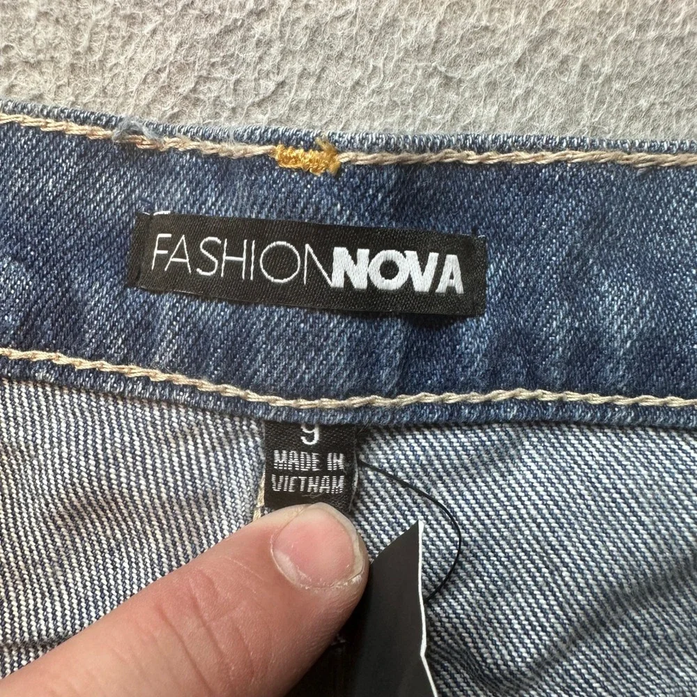 Fashion Nova Jeans Womens 9 Blue When You Need Em Straight Dad Distressed Frayed